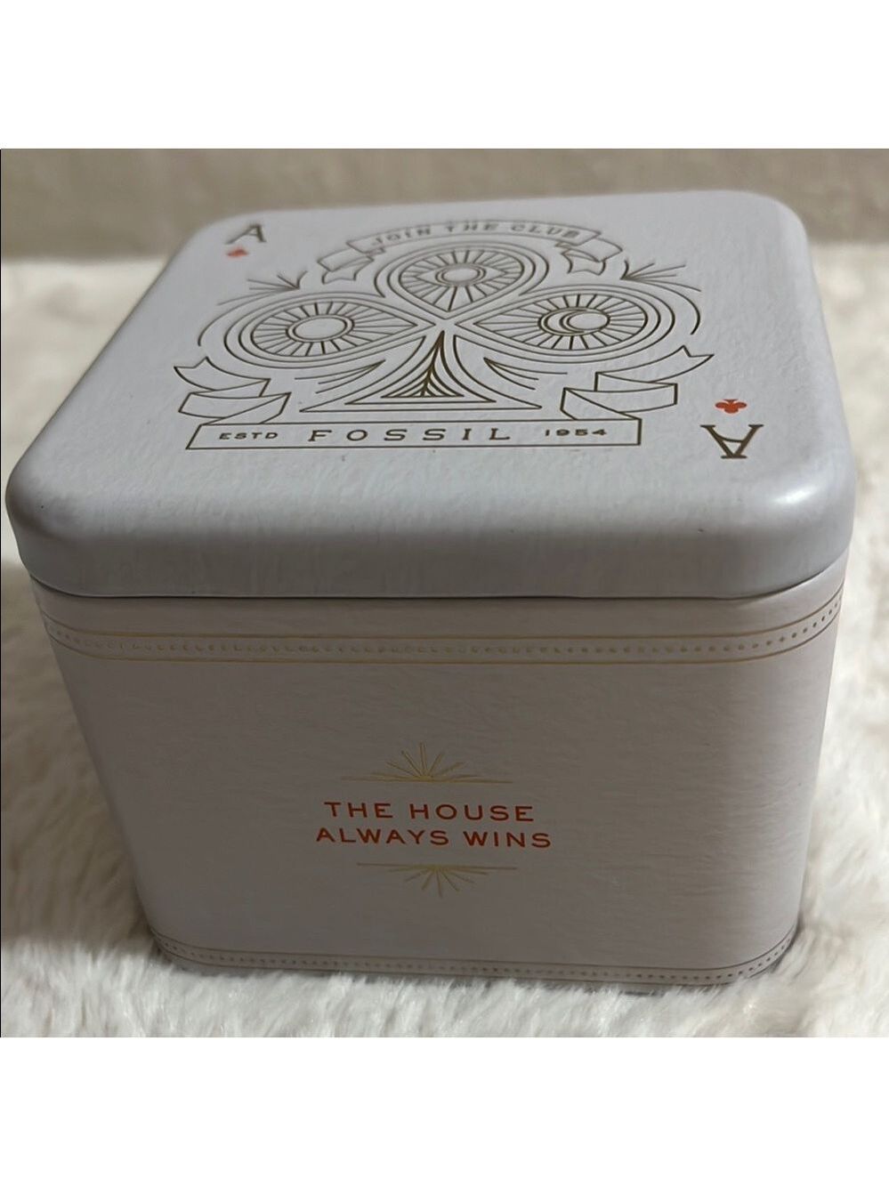 Empty Fossil Gray and Red Decorative Tin